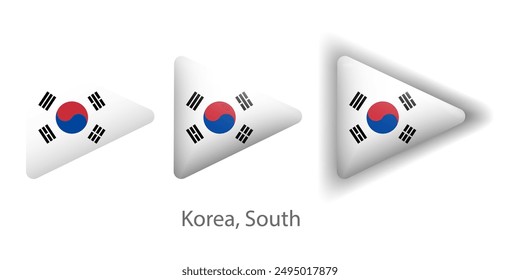 Iconos de vector de bandera de Corea establecidos en forma de triángulo redondeado