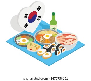 Korea Food Concept Banner. Isometric Banner Of Korea Food Vector Concept For Web, Giftcard And Postcard