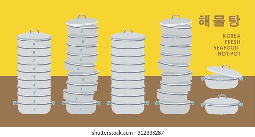 Korea Fresh Seafood pot word meaning is Fresh Seafood pot for menu, illustration...