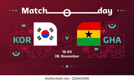 partido de korea ghana Fútbol 2022. Partido del Campeonato Mundial de Fútbol 2022 frente a equipos con antecedentes deportivos, afiche de la competencia del campeonato, ilustración del vector.