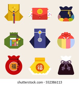 korea happy new year holiday tradition fortune bag vector illustration flat design