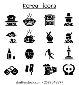 korea icon set in glyph style