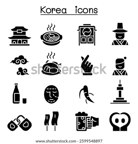 korea icon set in glyph style