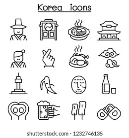 Korea Icon Set In Thin Line Style