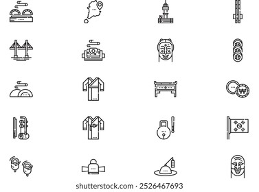 Korea icons collection is a vector illustration with editable stroke.