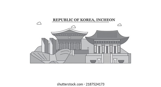 Korea, Incheon city skyline isolated vector illustration, icons