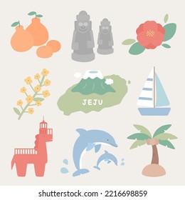 Korea Jeju Island Symbol Character Illustration Vector Set