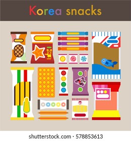 korea junk food snacks vector illustration flat design