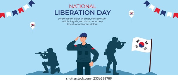  Korea liberation day horizontal banner greeting card. celebrate by waving Taegeukgi