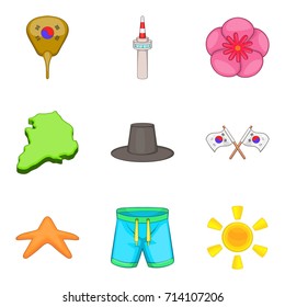 Korea lifestyle icons set. Cartoon set of 9 korea lifestyle vector icons for web isolated on white background