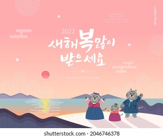 Korea Lunar New Year. New Year illustration. New Year's Day greeting. Korean Translation : "happy new year"
 - Shutterstock ID 2046746378