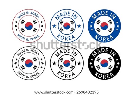 Korea Made in Stamp in circle with flag Vector template on white background