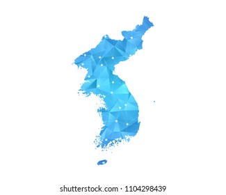 Korea Map - Abstract geometric rumpled triangular low poly style gradient graphic on white background , line dots polygonal design for your . Vector illustration eps 10.