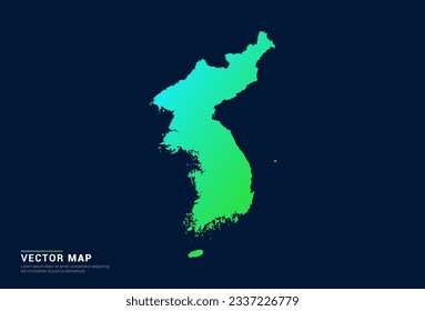 Korea map of abstract gradient green blue concept with technology light effect vector.