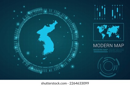 Korea Karte des blauen digitalen Frame Futuristic Sci Fi Modern User Vektor HUD, GUI, UI-Schnittstelle.