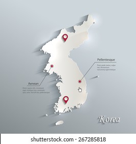 Korea map blue white card paper 3D vector