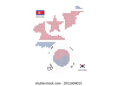 Korea map design by color of Korea flag in circle shape, White background with Korea flag.