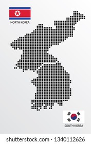 Korea map design square with flag Korea.