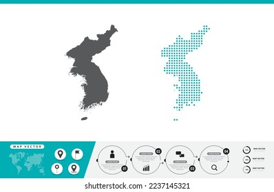 Korea map of dots gray and green for presentation. Set couple pixel creative concept for infographic.