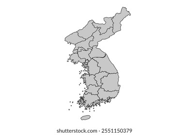 Mapa de Corea Mapa de Vector Moderno Gris.