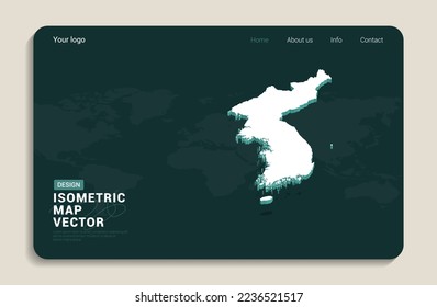 Corea mapea el fondo verde con vector isométrico. Plantilla de diseño de banners Web.