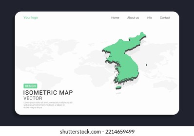 Korea map green on white background with isometric vector.