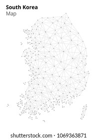 Korea map illustration in blockchain technology network style isolated on white background. Block chain polygon peer to peer network connected lines technique. Cryptocurrency fintech business concept