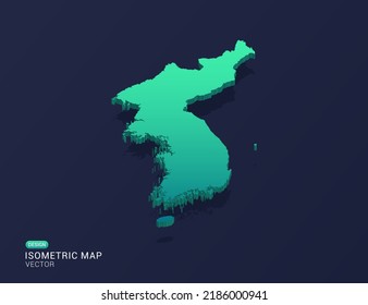 Korea Map Of Isometric Green Gradient Vector Illustration.