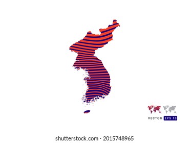Korea map red and blue of abstract with dynamic waves vector.