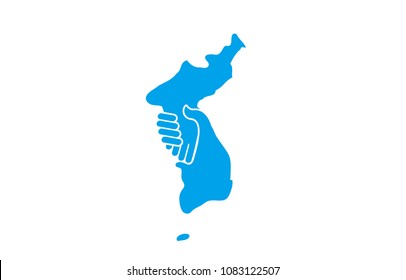 Korea map and symbol of hand shake. Vector illustration.