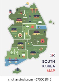 Korea Map Vector Illustration Flat Design