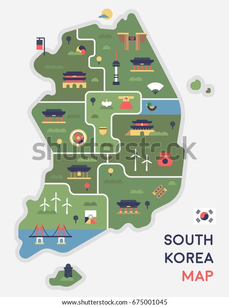 韓国の地図のベクターイラストフラットデザイン のベクター画像素材 ロイヤリティフリー