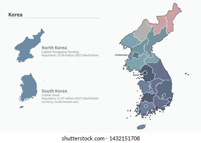 Korea map. vector map of south korea and north korea.