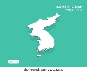 Korea Map White On Green Background With 3d Isometric Vector Illustration.