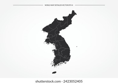 Korea Map - World Map International vector template with High detailed with black and white outline color isolated on white background - Vector illustration eps 10