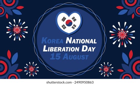 Korea National Liberation Day  vector banner design with geometric shapes and vibrant colors on a horizontal background. Happy Korea National Liberation Daymodern minimal poster.