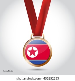 Korea North Flag in Bronze Medal. Vector Illustration. RIO Olympic Game Bronze Medal. Vector Illustration