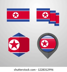 Korea North flag design set vector