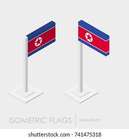 Korea North flag isometric style,3D style, different views.100% 