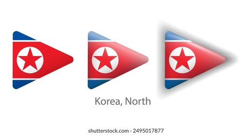 Korea, North flag vector icons set in the shape of rounded triangle
