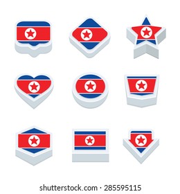 korea north flags icons and button set nine styles