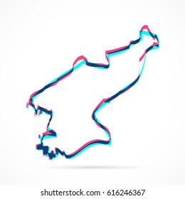 Korea North Map hand drawn with blue and pink highlighters, isolated on a blank background.
Vector illustration, easy to edit, manipulate, resize or colorize.