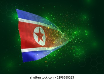 Korea, On Vector 3d Flag On Green Background With Polygons And Data Numbers