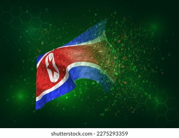 Korea, on vector 3d flag on green background with polygons and data numbers