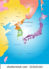 Korea peninsula vector color map