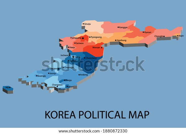 Korea political isometric map\
divide by state colorful outline simplicity style. Vector\
illustration.