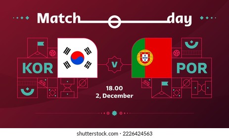 corea, partido portugal Fútbol 2022. Partido del Campeonato Mundial de Fútbol 2022 frente a equipos con antecedentes deportivos, afiche de la competencia del campeonato, ilustración del vector.