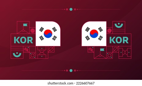 korea republic flag for 2022 football  world, Qatar cup tournament. isolated National team flag with geometric elements for 2022 soccer or football Vector illustration.