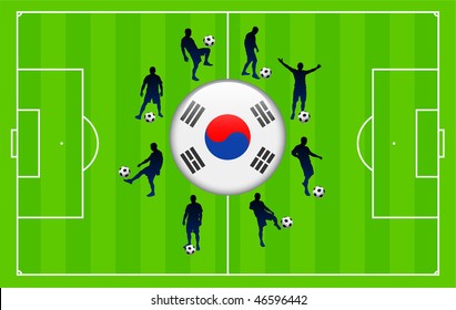 Korea Republic Flag Icon Internet Button with Soccer Match Original Vector Illustration