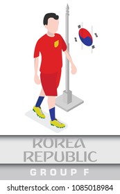 Korea Republic football player with national flag for international  Moscow 2018 world championship tournament.Group F (Isometric)